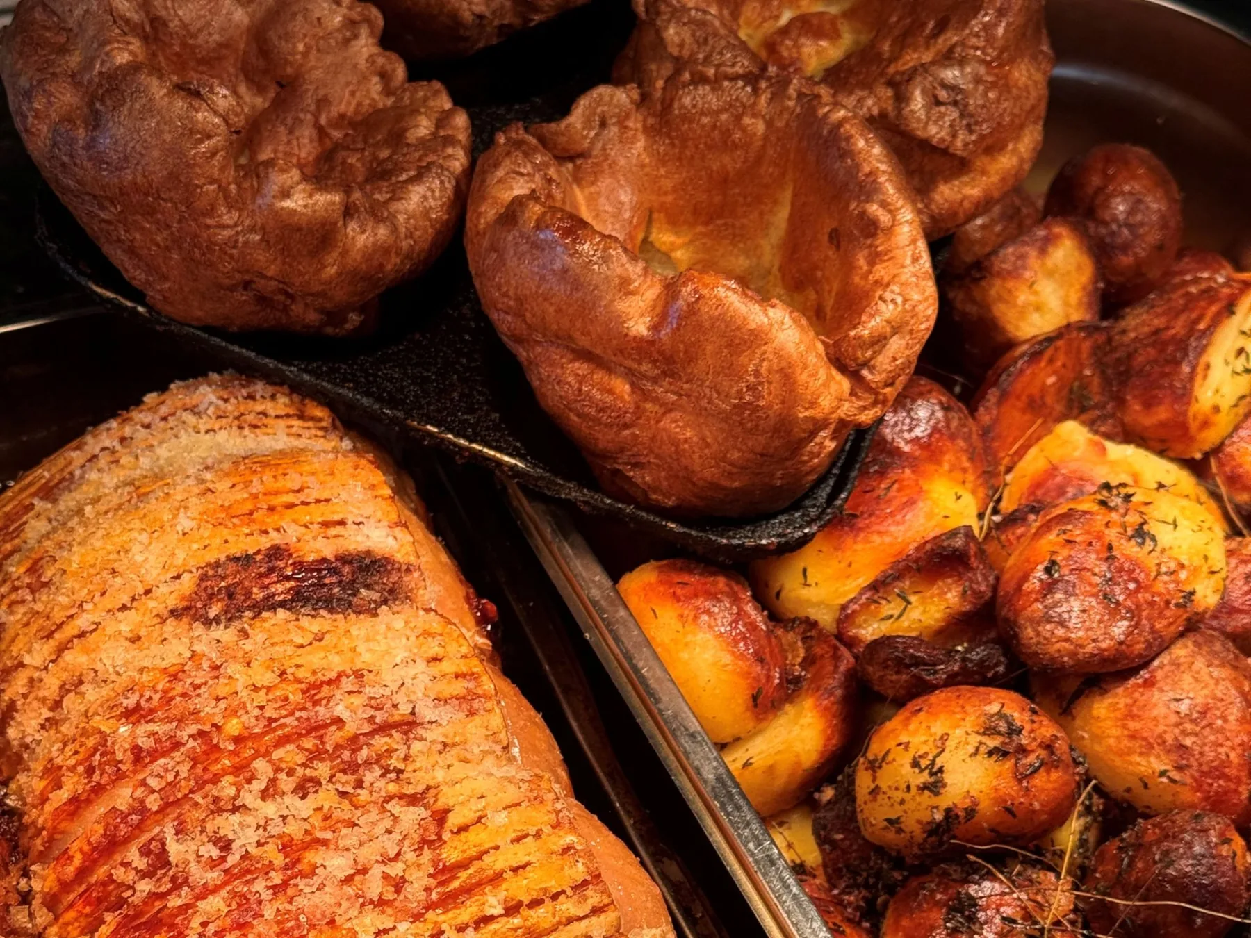Sunday roast with potatoes and Yorkshire puddings